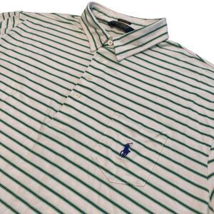 Men’s Polo Ralph Lauren Golf Top Shirt Green Stripped Preppy Stretch 2XL XXL